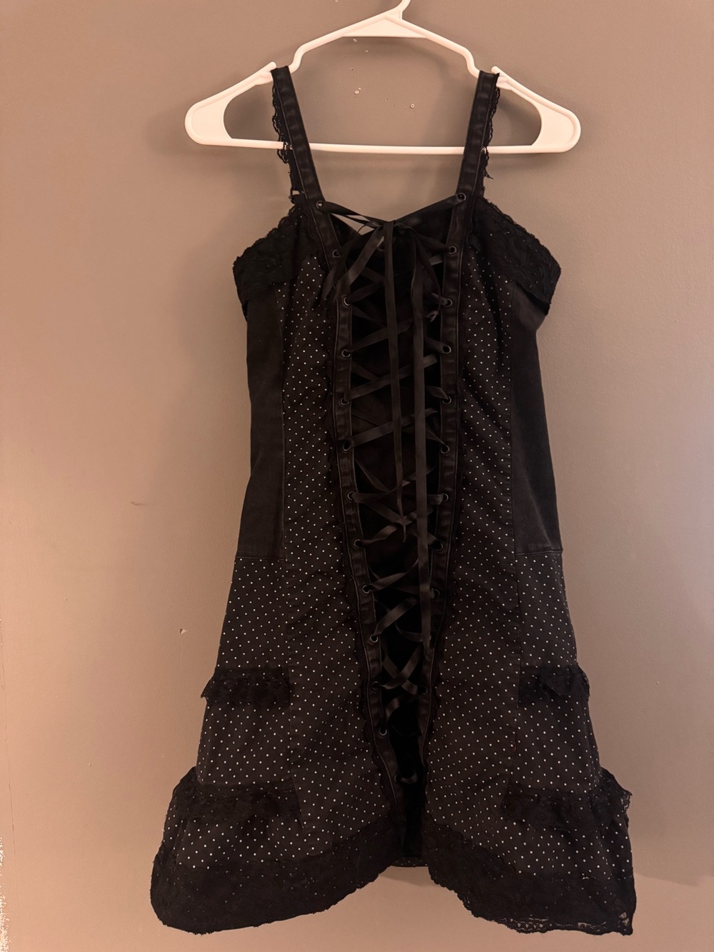 Tripp NYC Black Polka Dot Lace-Up Party Dress